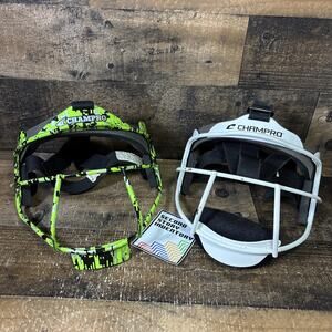 Champro The Grill Softball Fielders Mask Guard Green Digital + White Bundle Lot